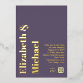 All-in-1 GOLD FOIL実在 Mauve写真QRコードモダン 箔招待状 (正面)