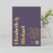 All-in-1 GOLD FOIL実在 Mauve写真QRコードモダン 箔招待状 (立ち正面)