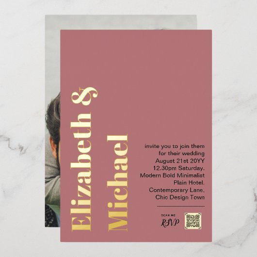 All-in-1 GOLD FOIL PINK実在 Photo QRコード(All-in-1 GOL 箔招待状 (正面/裏面)