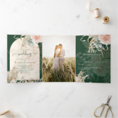 All-in-1 Green Pampas Grass Peachの結婚写真 三つ折り招待状 (内部)
