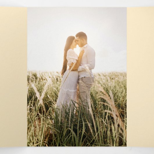 All-in-1 Green Pampas Grass Peachの結婚写真 三つ折り招待状 (内部中)