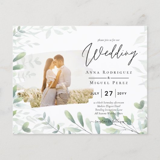 All-in-1 Photo Overlay GREENERY Wedding Invite チラシ (正面)