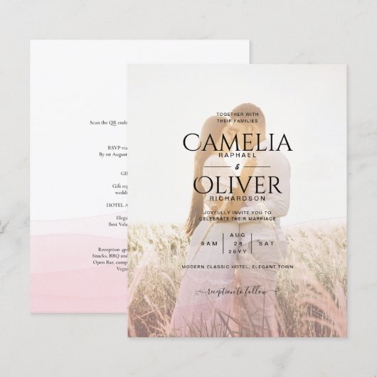 All-in-1 Pink Photo グラデーション OverlayのQR結婚コード (正面/裏面)