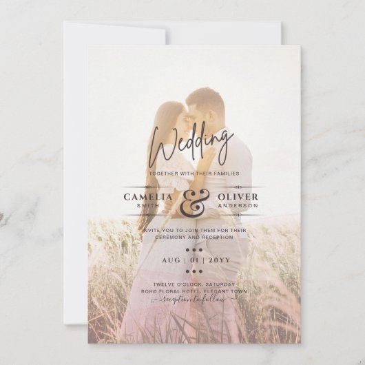 All-in-1 Pink Photo グラデーション OverlayのQR結婚コード 招待状 (正面)