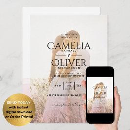 All-in-1 Pink Photo グラデーション OverlayのQR結婚コード 招待状