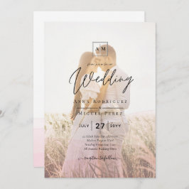 All-in-1 Pink Photo グラデーション OverlayのQR結婚コード 招待状