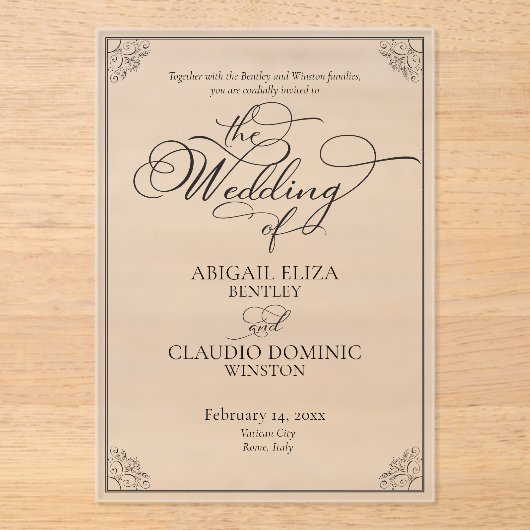 All-In-On Elegant Script Rome Italy Destination アクリル招待状 (正面)