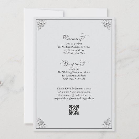 All-In-On Simple Classic Black & White Wedding 招待状 (裏面)