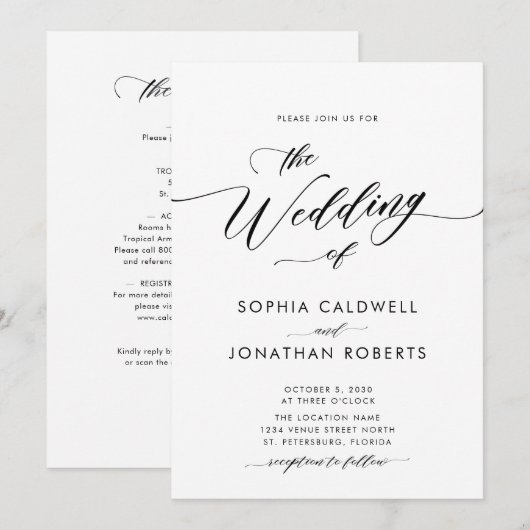 All In One詳細on Back Writhic 結婚's 招待状 (正面/裏面)