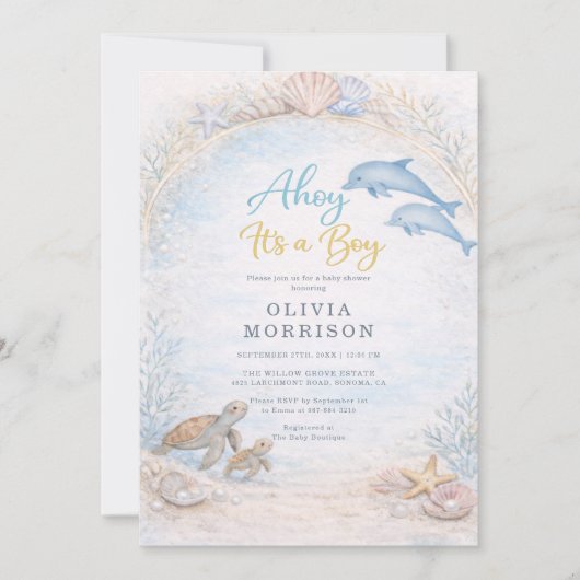 All in One Ahoy It's a Boy Baby Shower 招待状 (正面)