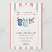 All in One All American Stripes Baby Shower 招待状 (正面)
