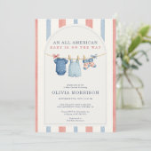 All in One All American Stripes Baby Shower 招待状 (スタンド正面)