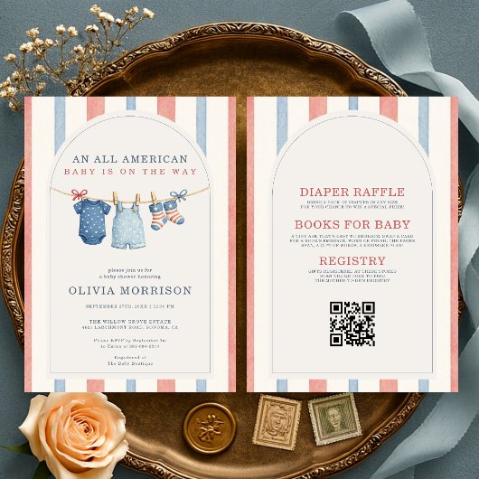 All in One All American Stripes Baby Shower 招待状
