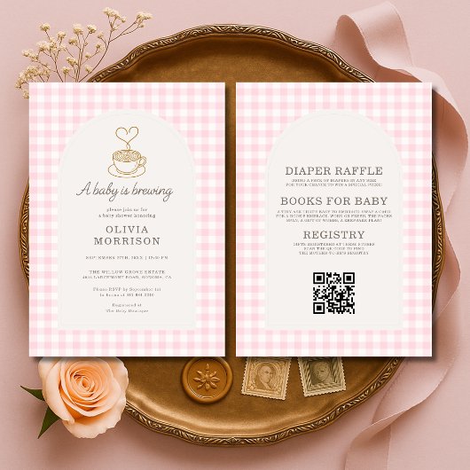 All in One Baby Girl is Brewing Coffee Baby Shower 招待状