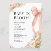 All in One Baby In Bloom Pink Bow Baby Shower 招待状 (正面)