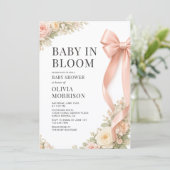 All in One Baby In Bloom Pink Bow Baby Shower 招待状 (スタンド正面)