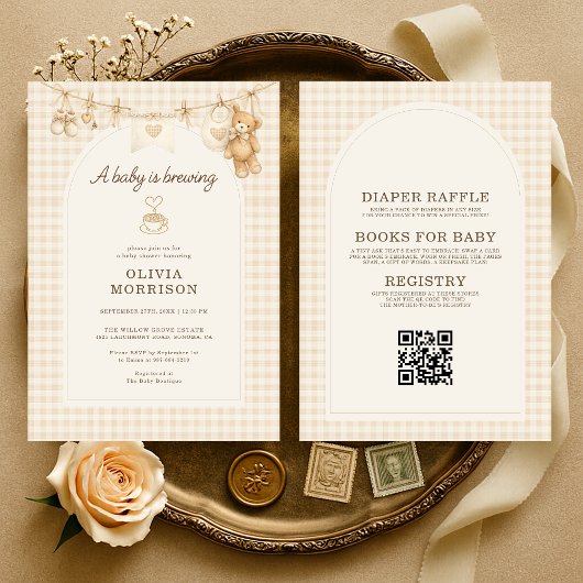 All in One Baby is Brewing Coffee Baby Shower 招待状