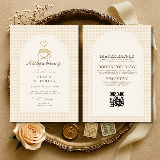 All in One Baby is Brewing Coffee Couples Shower 招待状