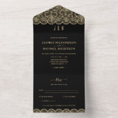 All In One Black金ゴールドレース結婚とRSVP オールインワン招待状 (内側)
