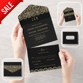 All In One Black金ゴールドレース結婚とRSVP オールインワン招待状