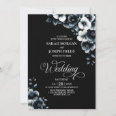 All in One Black and White Floral Wedding 招待状 (正面)