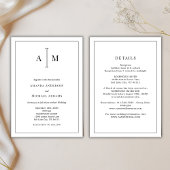 All-In-One Black White Monogram Minimal Wedding 招待状