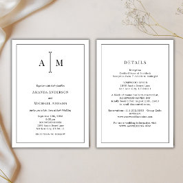 All-In-One Black White Monogram Minimal Wedding 招待状
