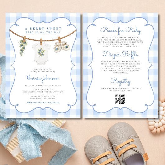 All in One Blueberry Clothesline Baby Shower 招待状