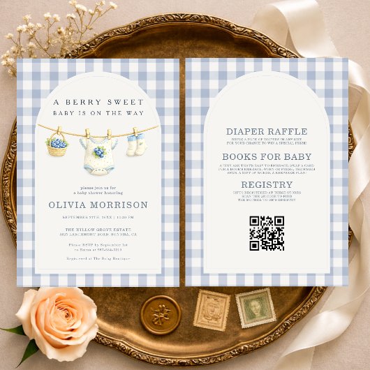 All in One Blueberry Clothesline Baby Shower 招待状