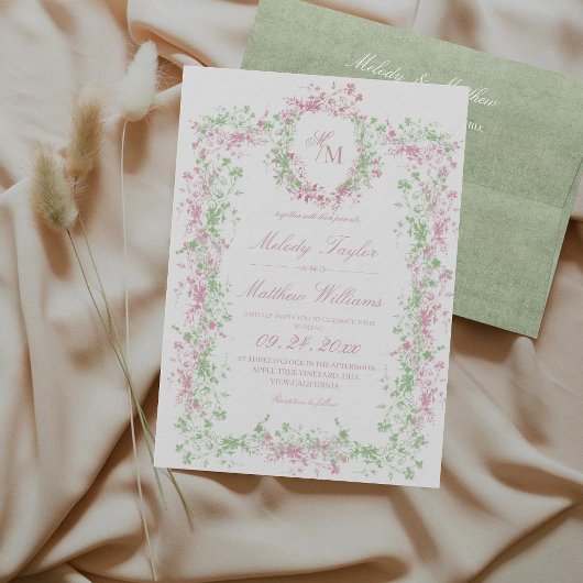 All in One Blush and Sage Delicate French Wedding 招待状