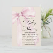All in One Blush Pink Bow Linen Baby Shower 招待状 (スタンド正面)