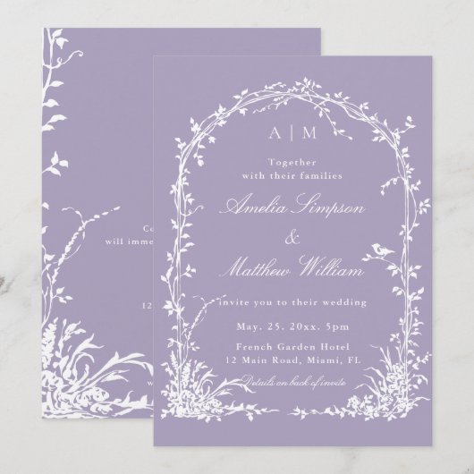 All in One Botanical Arch Garden Wedding Lavender 招待状 (正面/裏面)