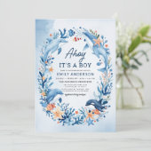 All In One Boy's Under the Sea Blue Baby Shower 招待状 (スタンド正面)