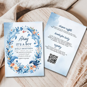 All In One Boy's Under the Sea Blue Baby Shower 招待状
