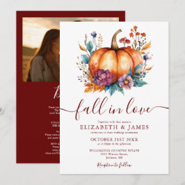 All In One Burgundy秋In Love Photo 結婚's 招待状