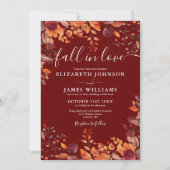 All In One Burgundy Fall In Love QR Code Wedding 招待状 (正面)