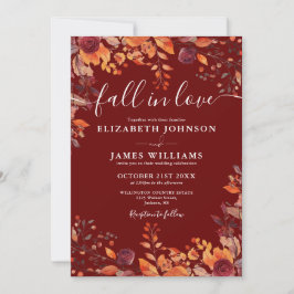All In One Burgundy Fall In Love QR Code Wedding 招待状