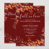 All In One Burgundy Fall In Love QR Code Wedding 招待状 (正面/裏面)