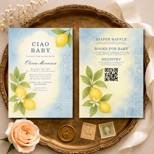 All in One Ciao Baby Italian QR Code Baby Shower 招待状