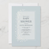 All in One Dusty Blue Botanical Floral Baby Shower 招待状 (正面)