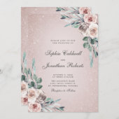 All in One Dusty Pink Roses Boho Glitter Wedding 招待状 (正面/裏面)
