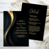 All in One Elegant Black and Gold Wedding 招待状