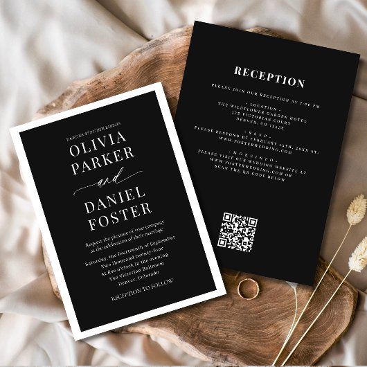 All in One Elegant Black QR Code Wedding 招待状