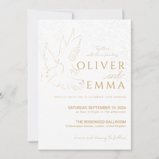 All in One Elegant Gold Dove Wedding Invitation 招待状 (正面)
