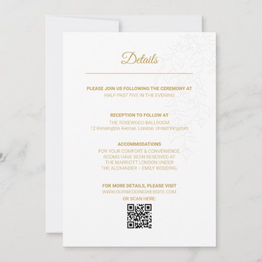 All in One Elegant Gold Dove Wedding Invitation 招待状 (裏面)