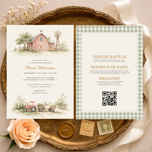 All in One Farm Animal Barnyard Baby Shower 招待状