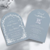 All in One Floral Arch Garden Wedding Dusty Blue 招待状