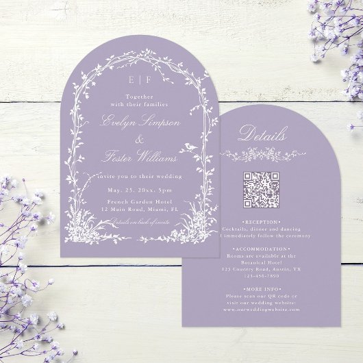 All in One Floral Arch Garden Wedding Lavender 招待状