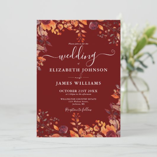 All In One Floral Fall In Love QR Code Wedding 招待状 (スタンド正面)