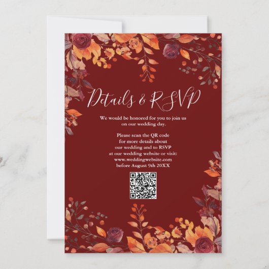 All In One Floral Fall In Love QR Code Wedding 招待状 (裏面)